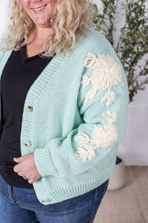 Robyn Mint & Tan Flower Detail Cardigan