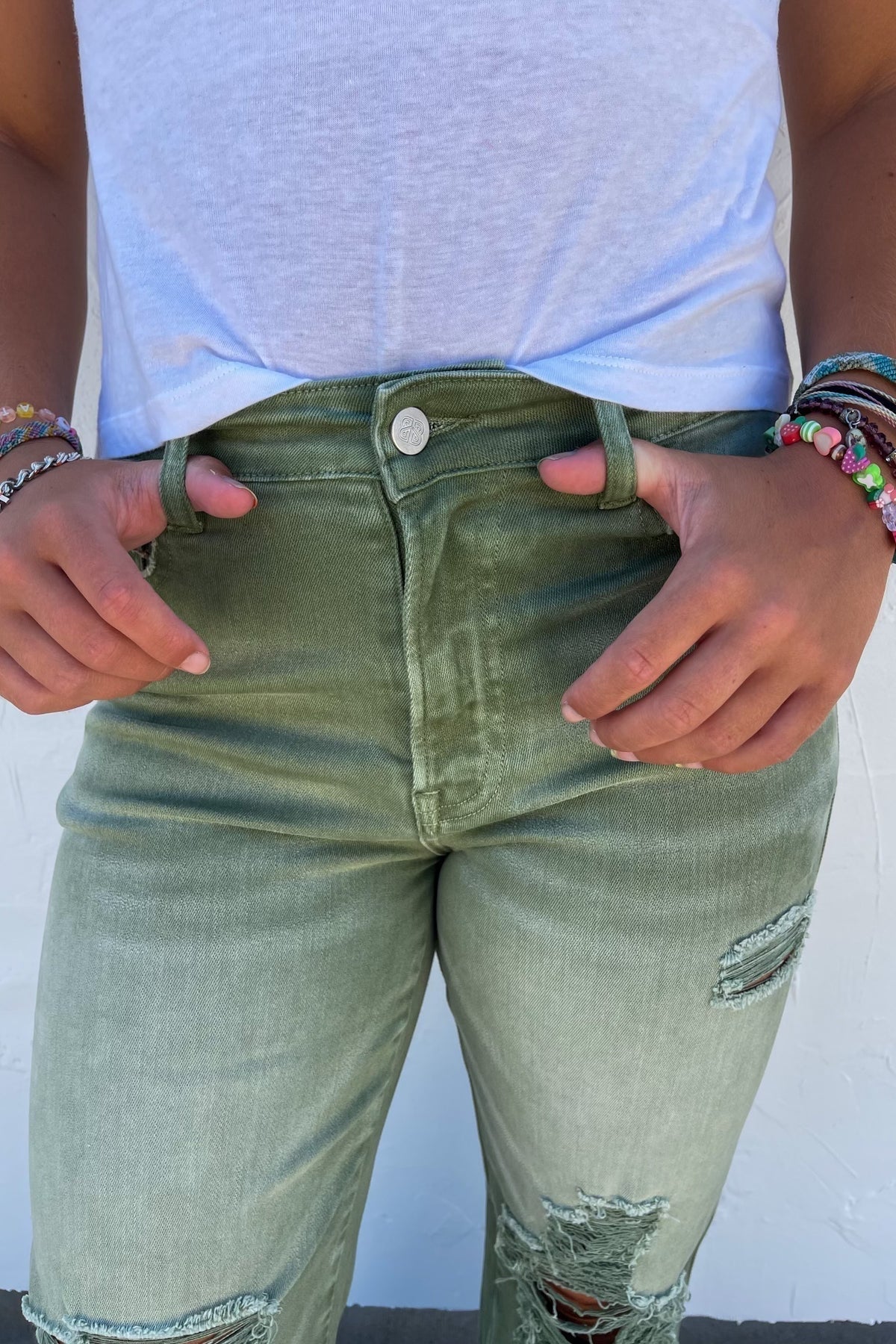IN STOCK Blakeley Distressed Olive Jeans