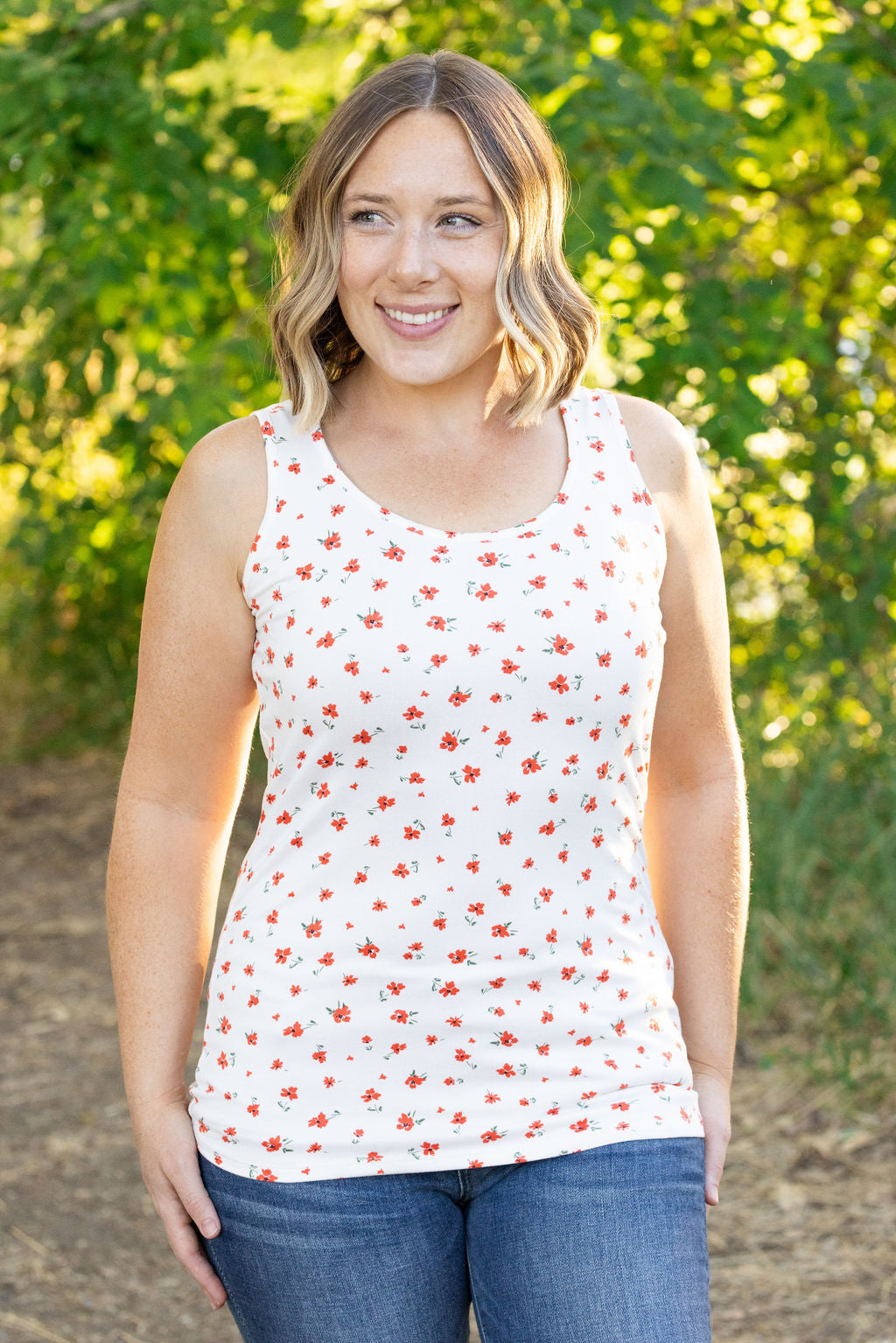 Luxe Crew Tank Micro Ivory Floral