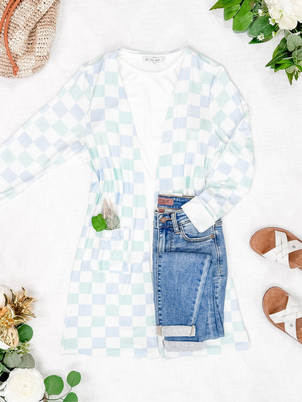 Classic Cardigan Blue & Mint Checker