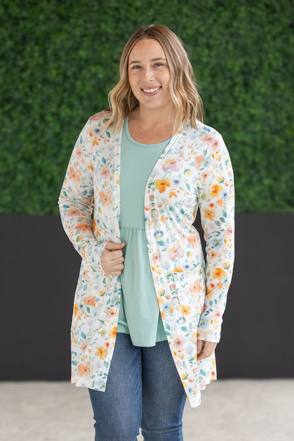 Classic Cardigan Watercolor Floral