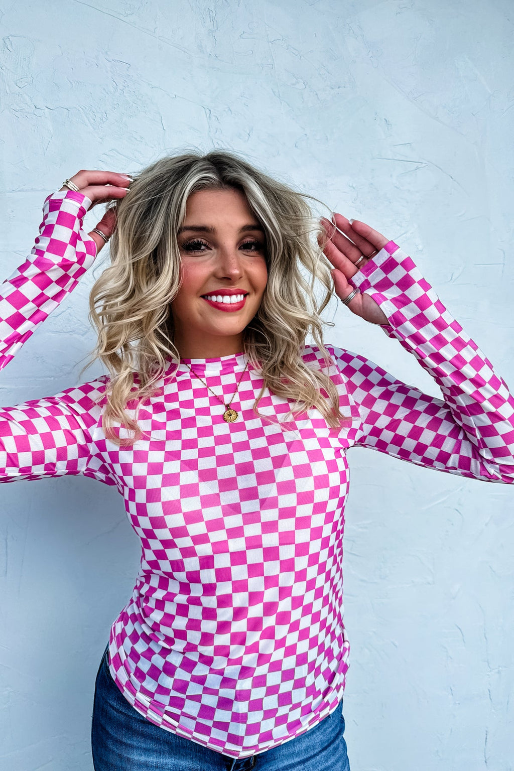 2nd Cut eta 1/2025 ✨PREORDER✨Dress It Up Mesh Top Pink Checker