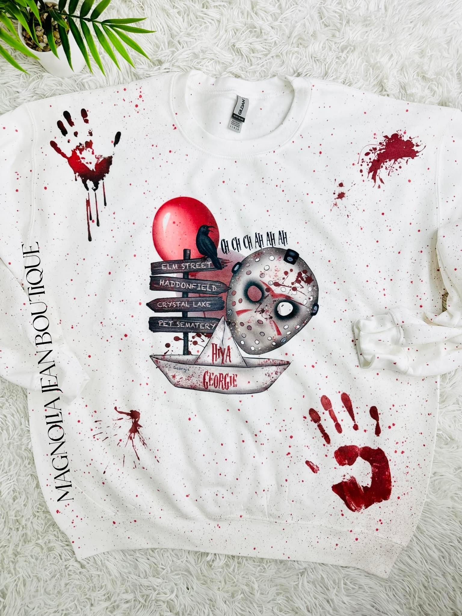 🖤SPECIAL ORDER🖤 Hiya Georgie White With Red Splatter Crew Sweatshirt S-4X