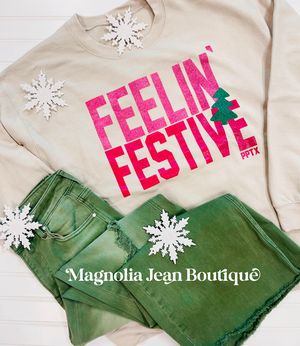 🎄IN STOCK🎄GLITTER Feelin Festive Crew Sweatshirt