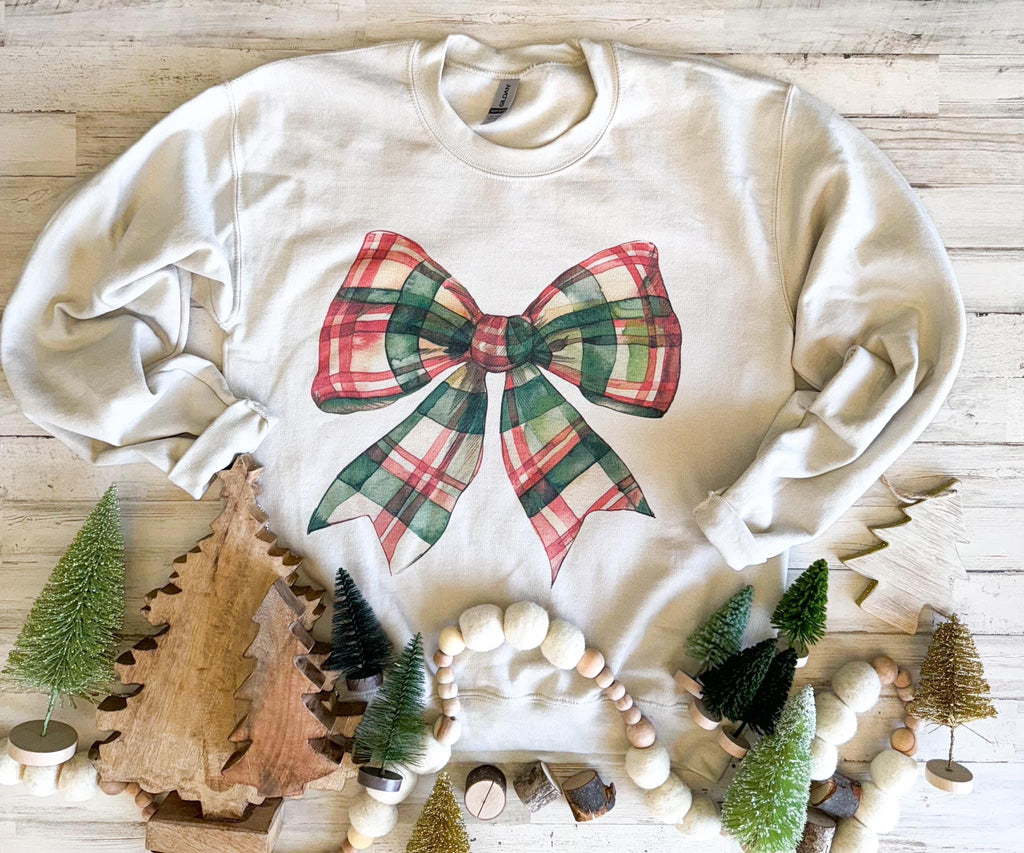 Holiday Cheer Plaid Bow Sweatshirt