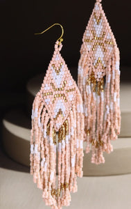 Long Lost Lovers Pink Seed Bead Earrings