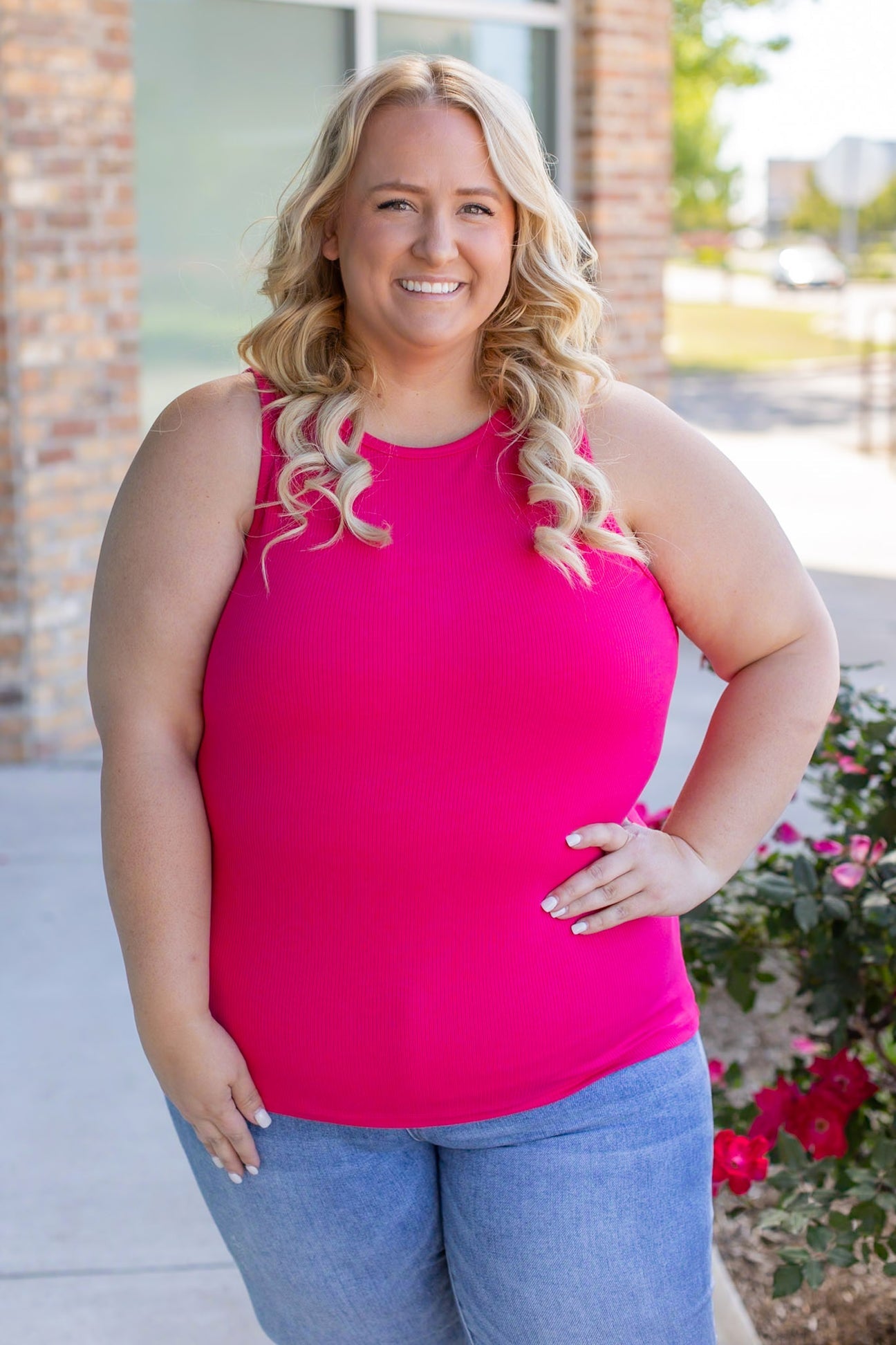 Tara Ribbed Tank Hot PInk