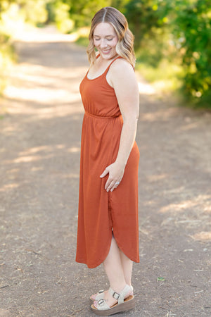 Reagan Ribbed Midi Dress Rust