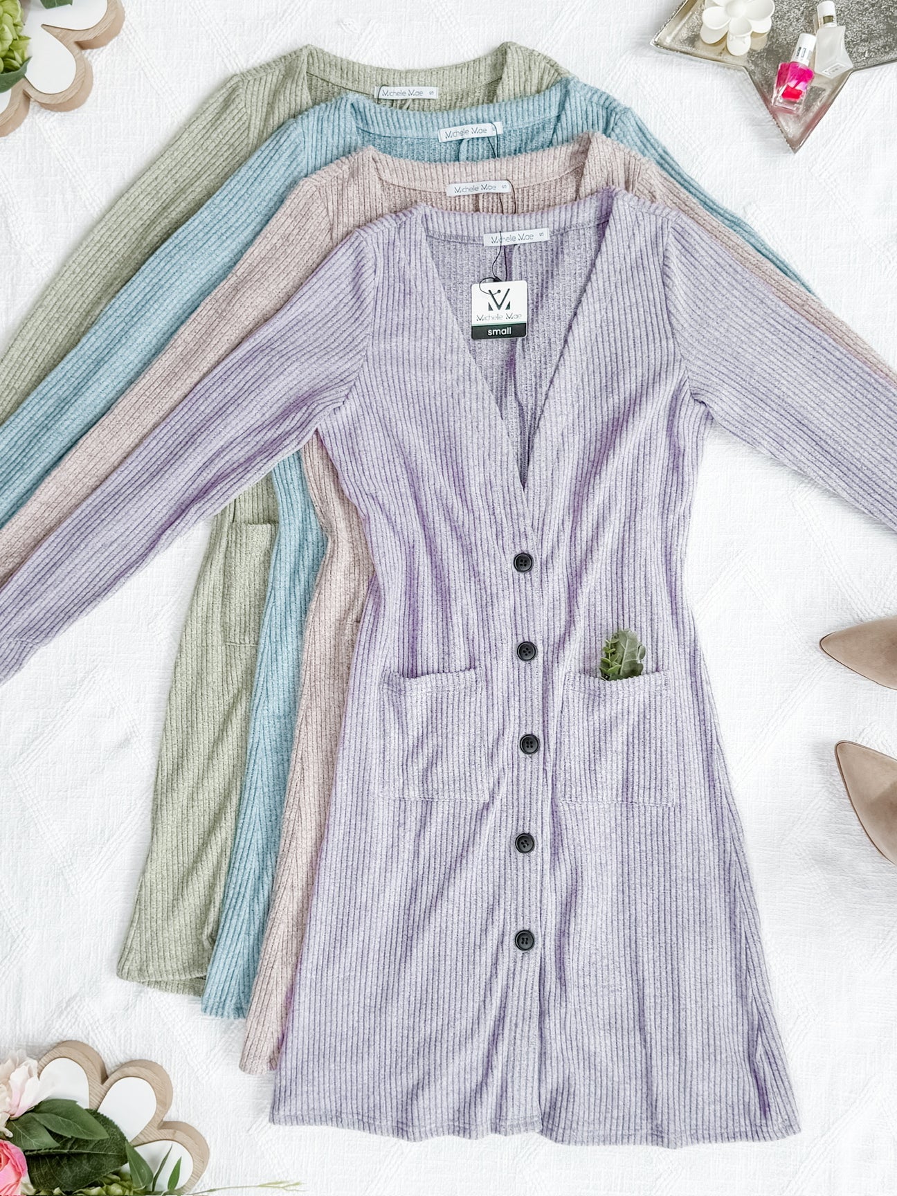 Colbie Ribbed Cardigan Lavender