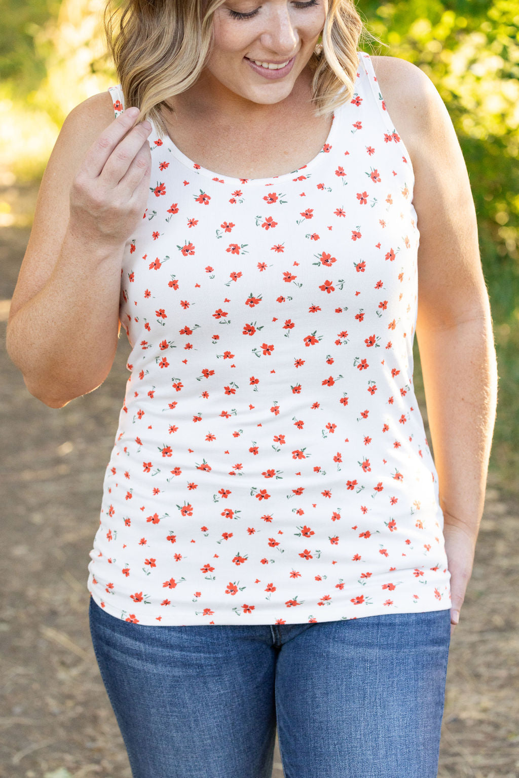 Luxe Crew Tank Micro Ivory Floral