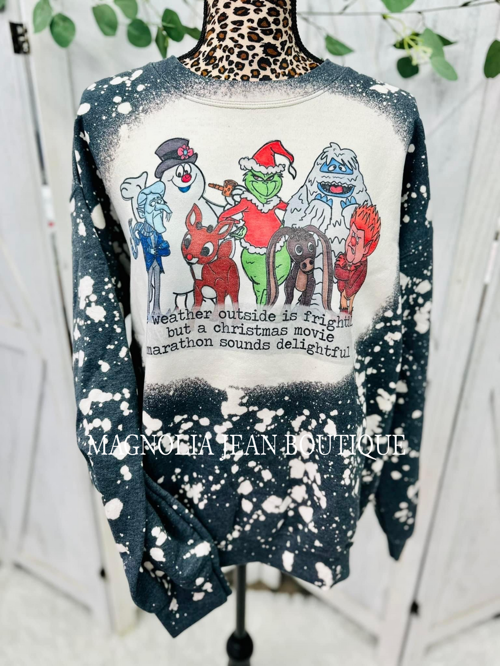 ❤️🎄SPECIAL ORDER 🎄❤️ Weather Outside Is Freightful Christmas Movie Marathon Bleached Crew Sweatshirt S-4X
