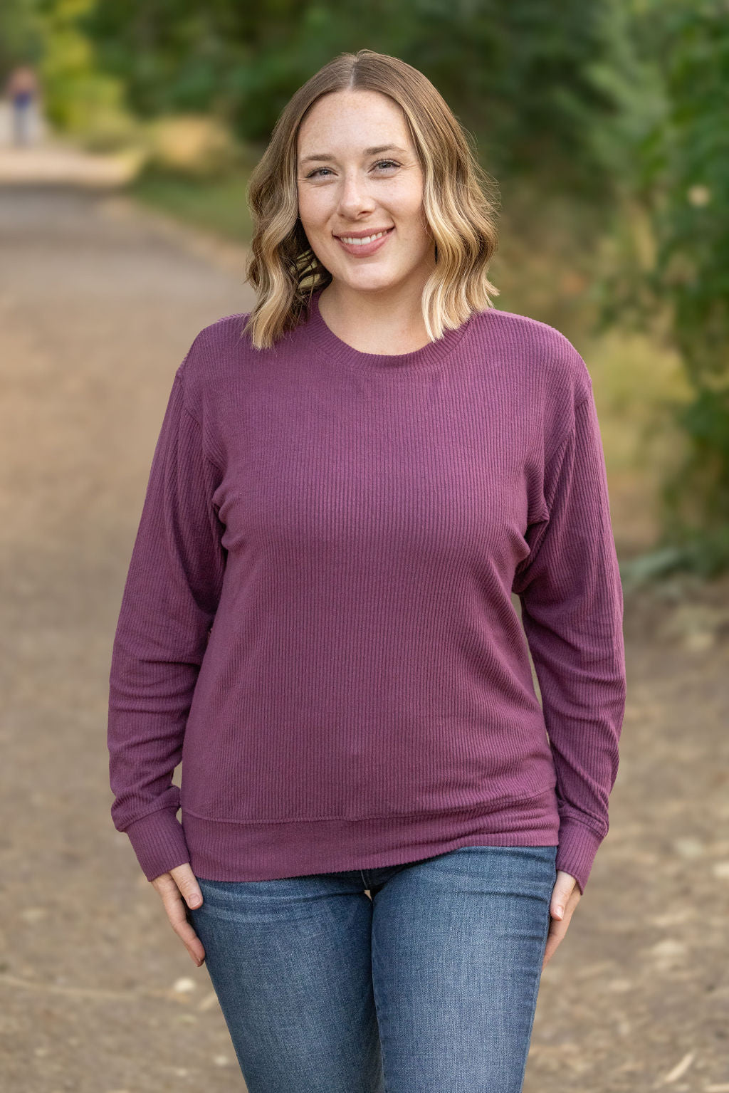 Corrine Ribbed Pullover Plum