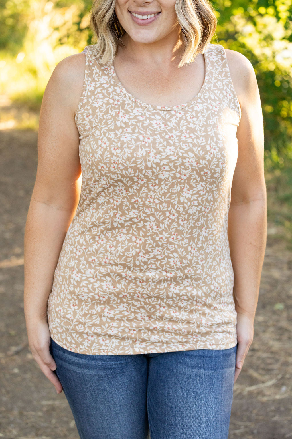 Luxe Crew Tank Tan Floral