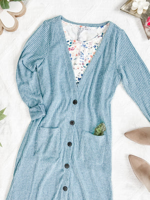 Colbie Ribbed Cardigan Dusty Blue