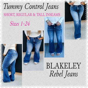 In Stock Blakeley Rebel TUMMY CONTROL Jeans -Three inseams available to a 5X