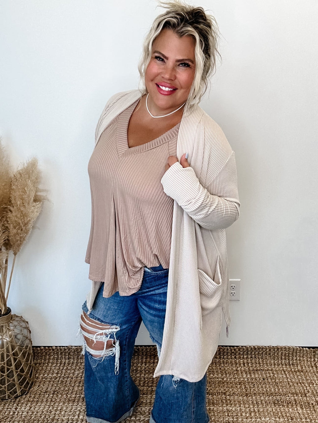 Reese Ribbed Cardigan Taupe