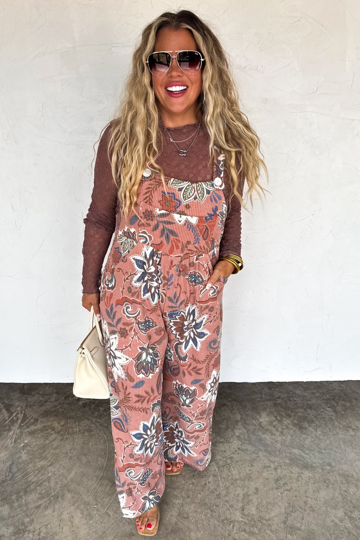 ✨PREORDER✨ Karli Fall Floral Overalls Taupe