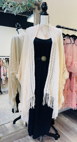 Trinidad Fringe Knit Kimono Beige