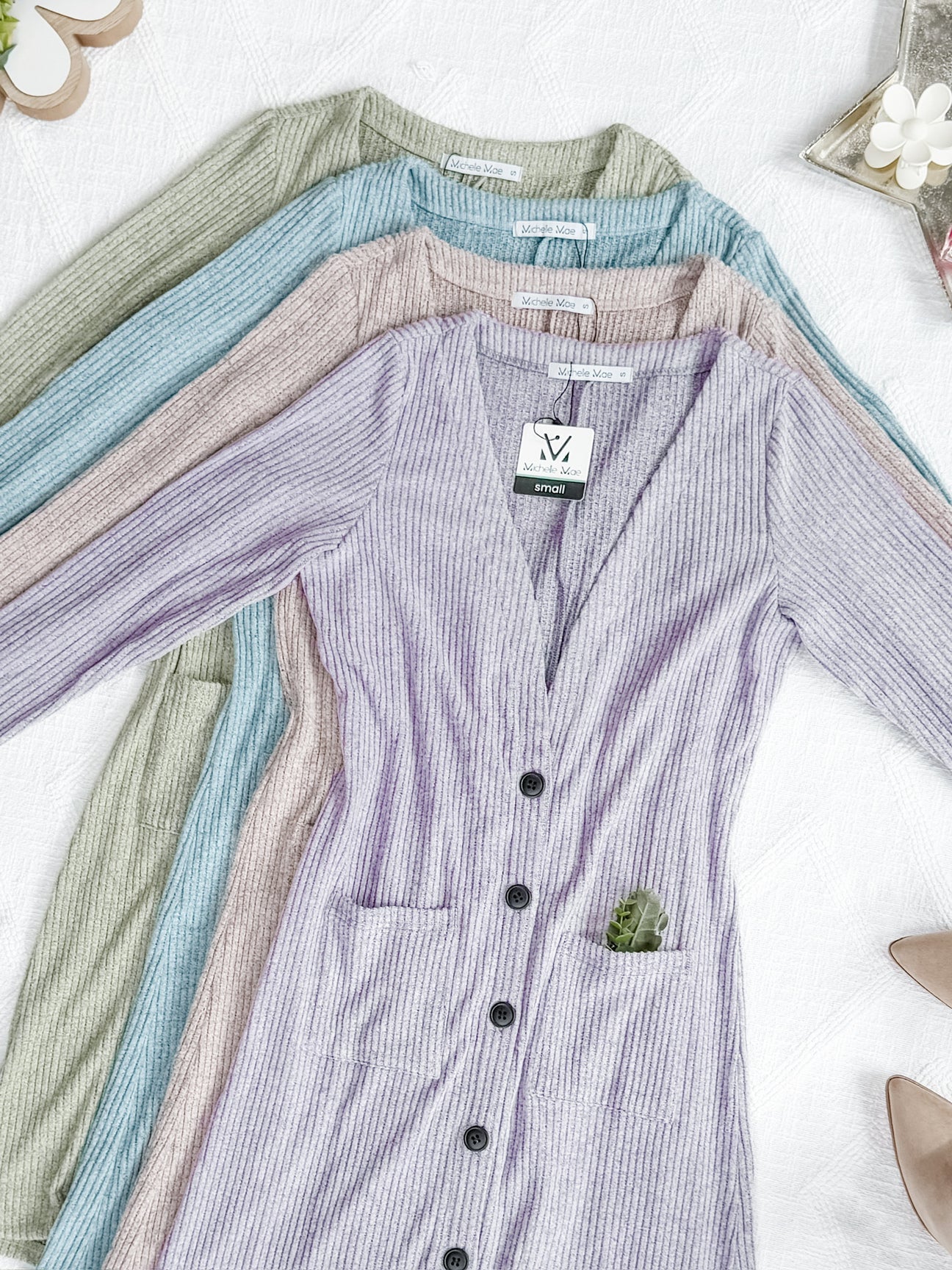 Colbie Ribbed Cardigan Neutral Pink