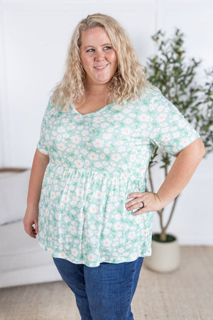 Sarah Ruffle Top Green Floral