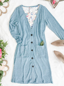 Colbie Ribbed Cardigan Dusty Blue