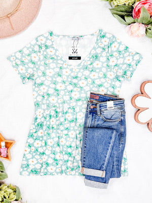 Sarah Ruffle Top Green Floral