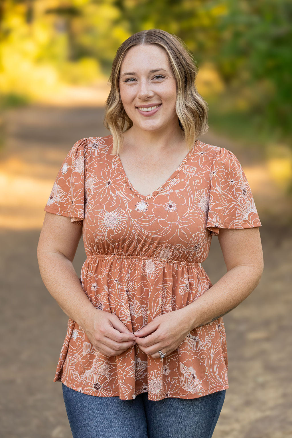 Emery Ruffle Top Cocoa Floral