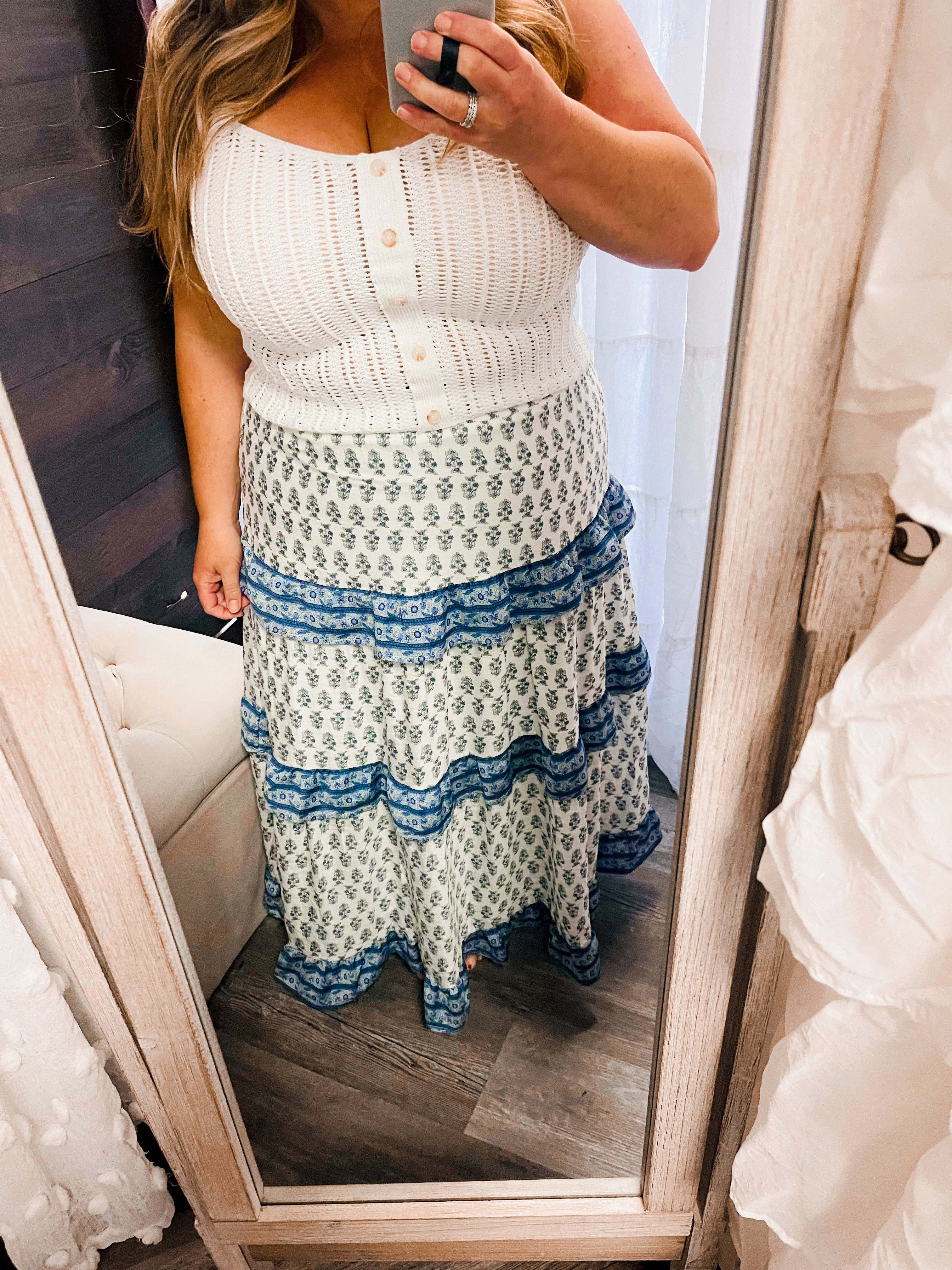 Eden Boho Skirt Blue/White