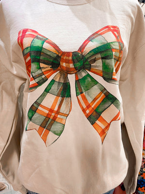 Holiday Cheer Plaid Bow Sweatshirt