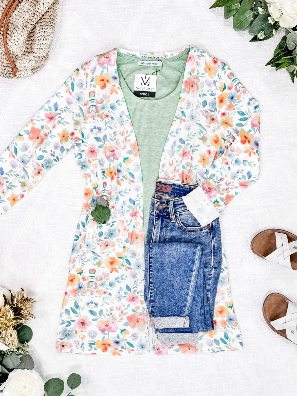 Classic Cardigan Watercolor Floral