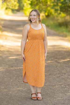 Reagan Ribbed Midi Dress Pumpkin Floral