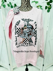 ❤️🎄SPECIAL ORDER 🎄❤️ What Happens Under The Mistletoe Bugs Bunny Crew Splatter Sweatshirt S-4X