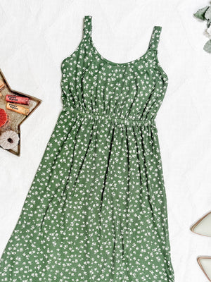 Reagan Ribbed Midi Dress Olive Floral