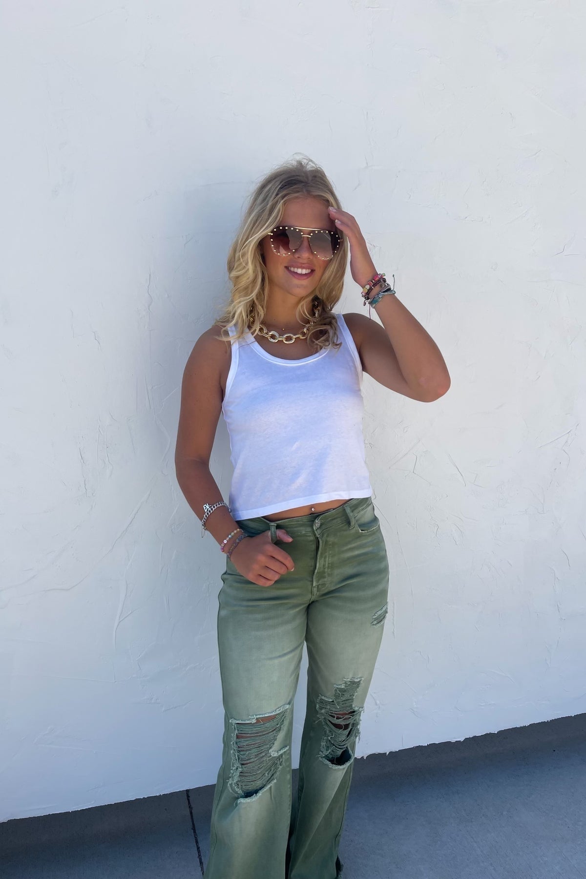 IN STOCK Blakeley Distressed Olive Jeans