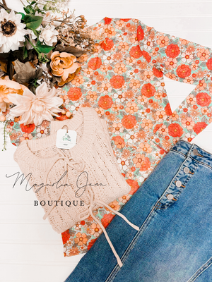 Vintage Floral Mesh Top Pink Boho