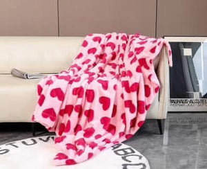 Fuzzy Hearts Blanket Pink