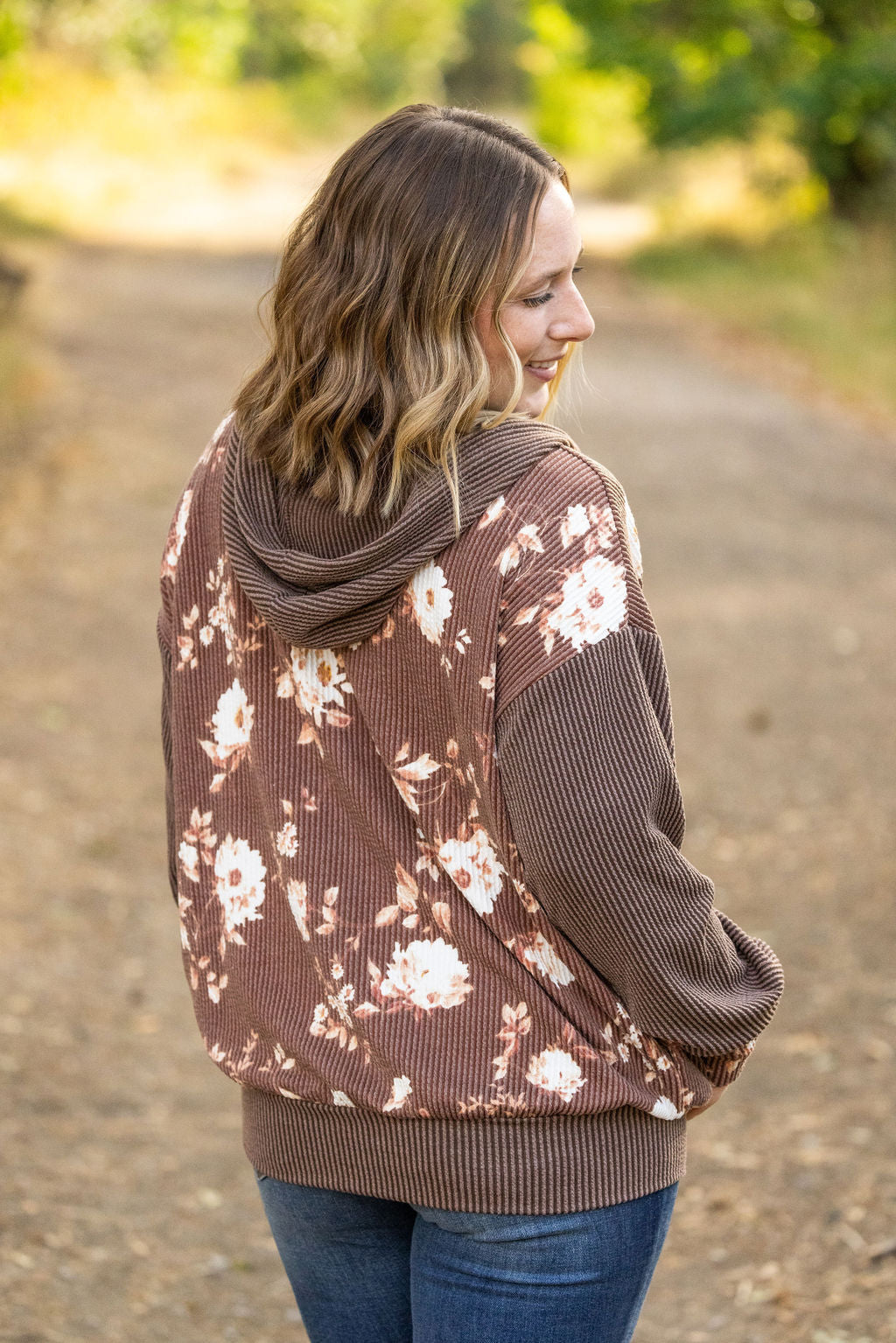 Ramona Ribbed Floral Zip Up Brown