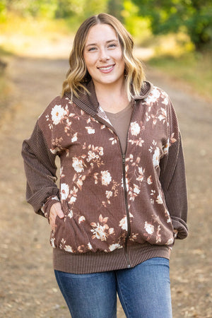 Ramona Ribbed Floral Zip Up Brown