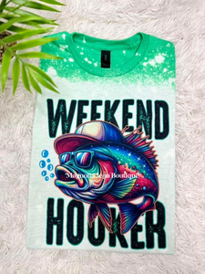 🎀Special Order Tee🎀 Weekend Hooker Fishing FIsh Bleached Tee