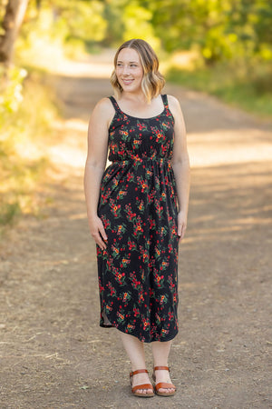 Reagan Ribbed Midi Dress Black Floral