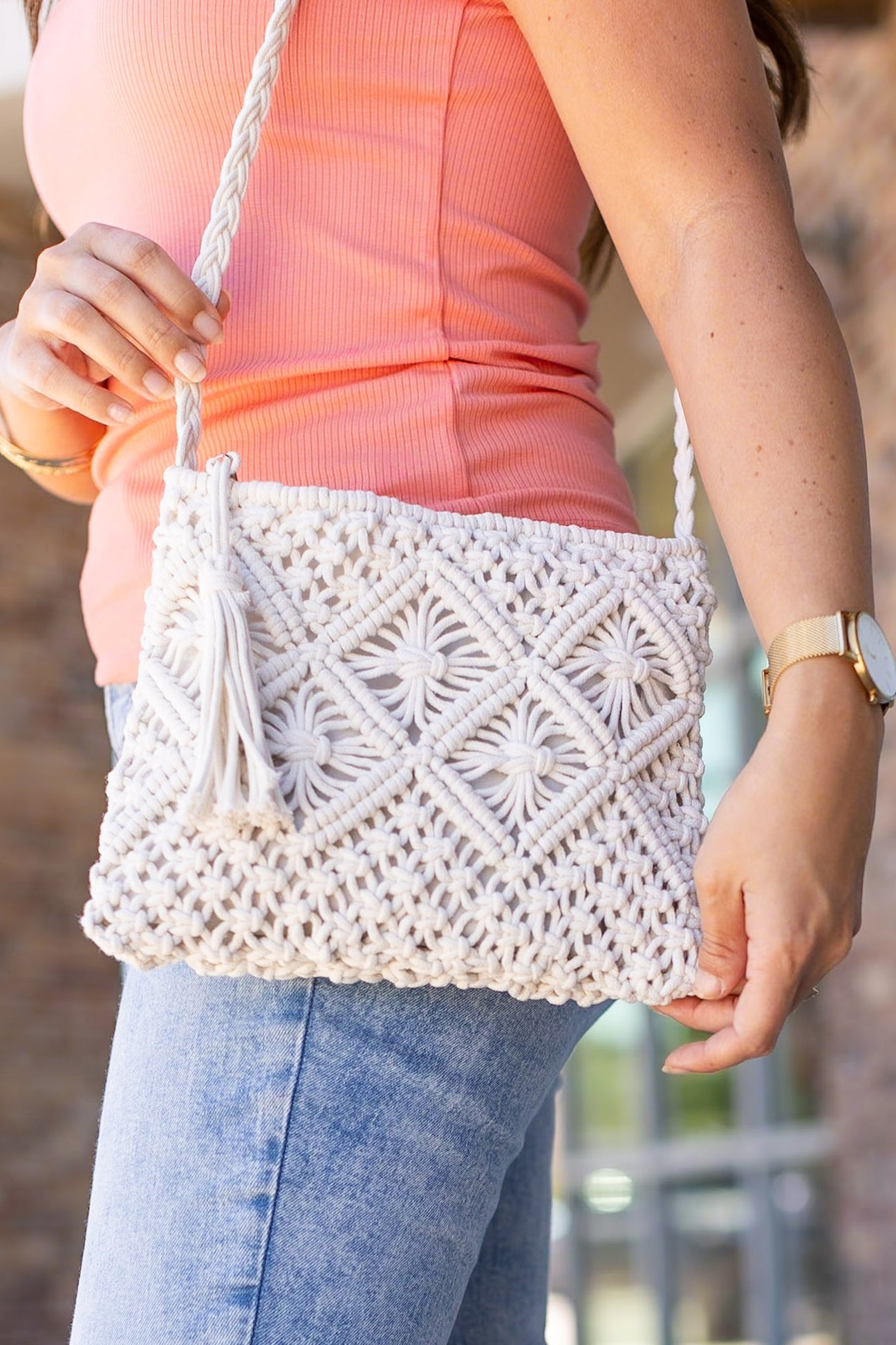 Crochet Zipper Bag Cream