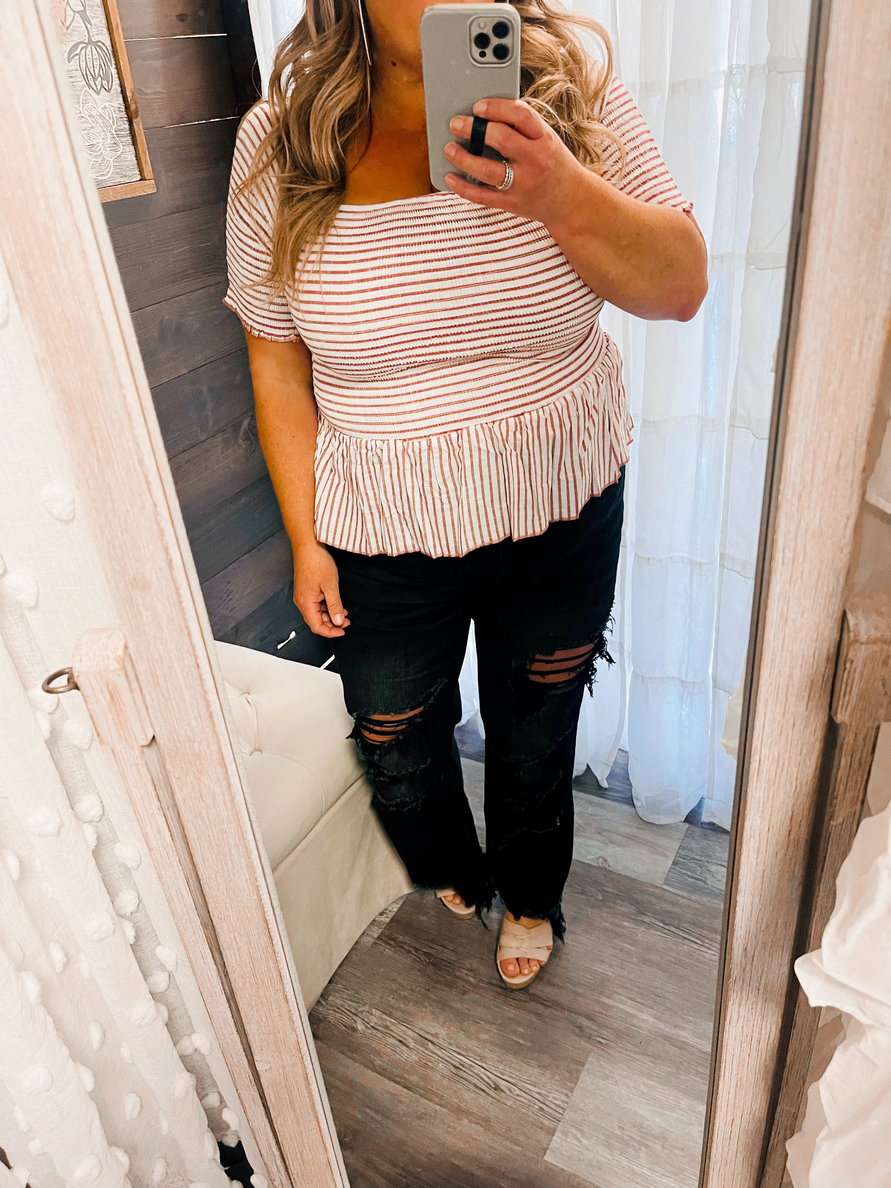 Essie Stripe Smocked Top