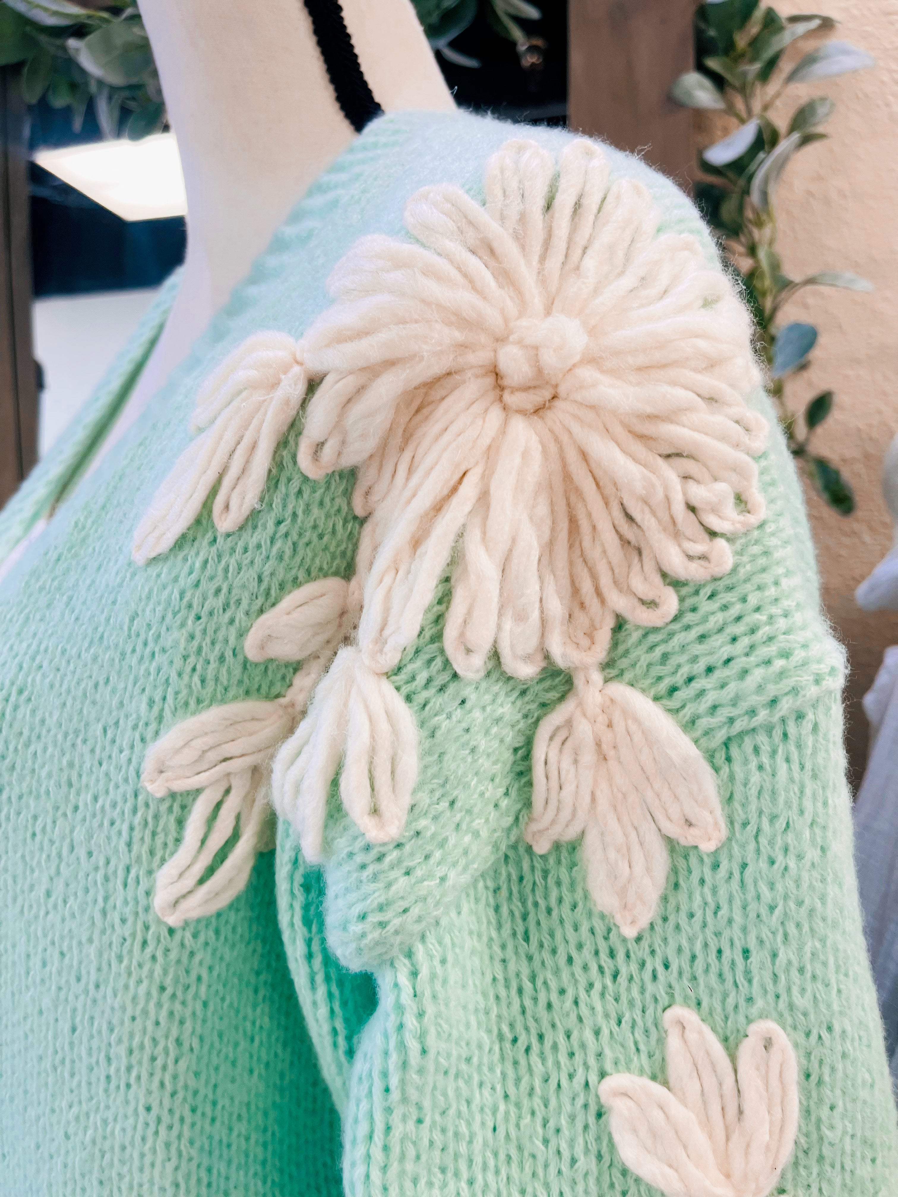 Robyn Mint & Tan Flower Detail Cardigan