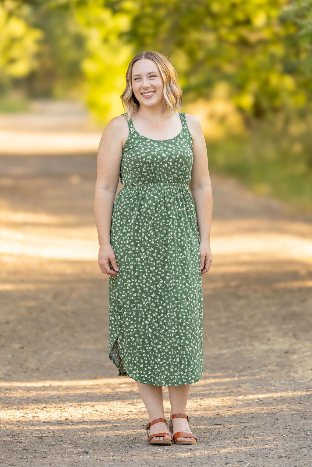 Reagan Ribbed Midi Dress Olive Floral