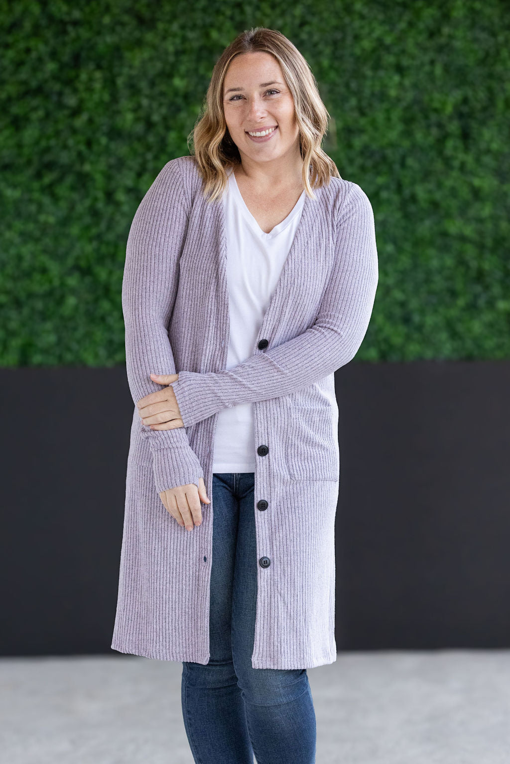 Colbie Ribbed Cardigan Lavender