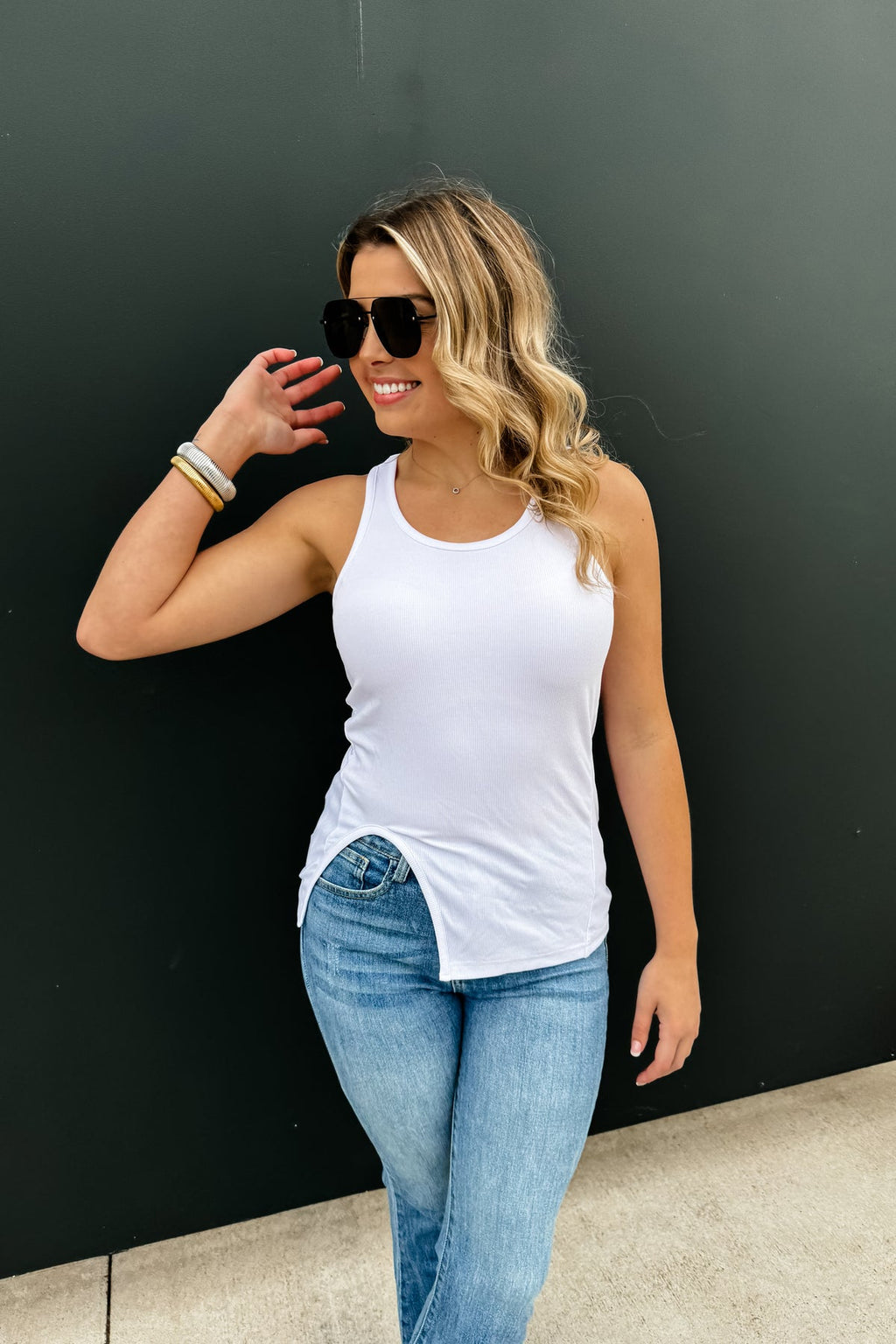 ♥️PREORDER♥️ Gabby SIde Slit Tank White