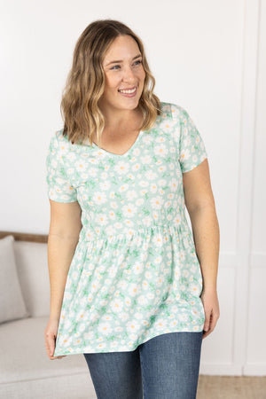 Sarah Ruffle Top Green Floral