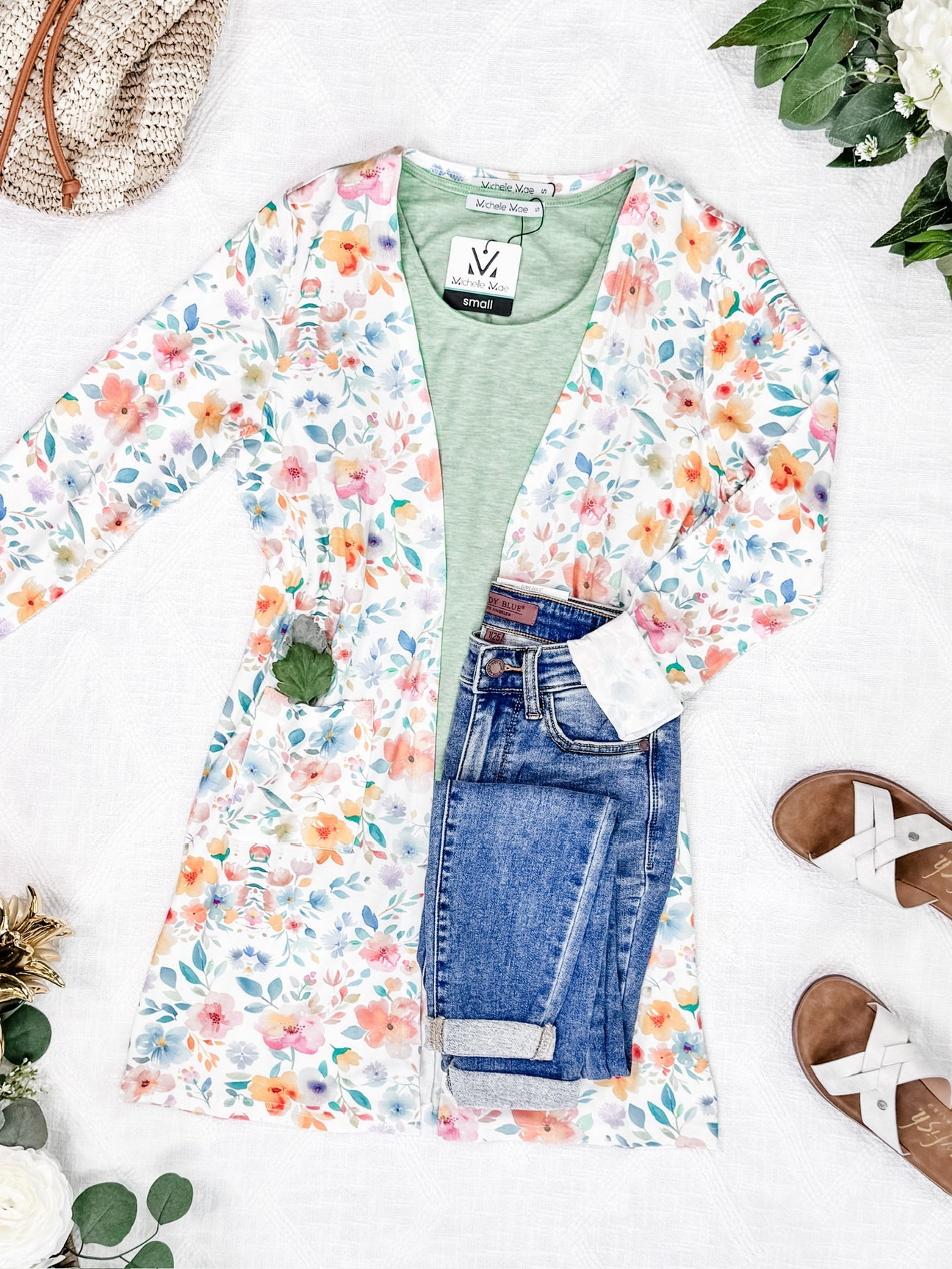 Classic Cardigan Watercolor Floral