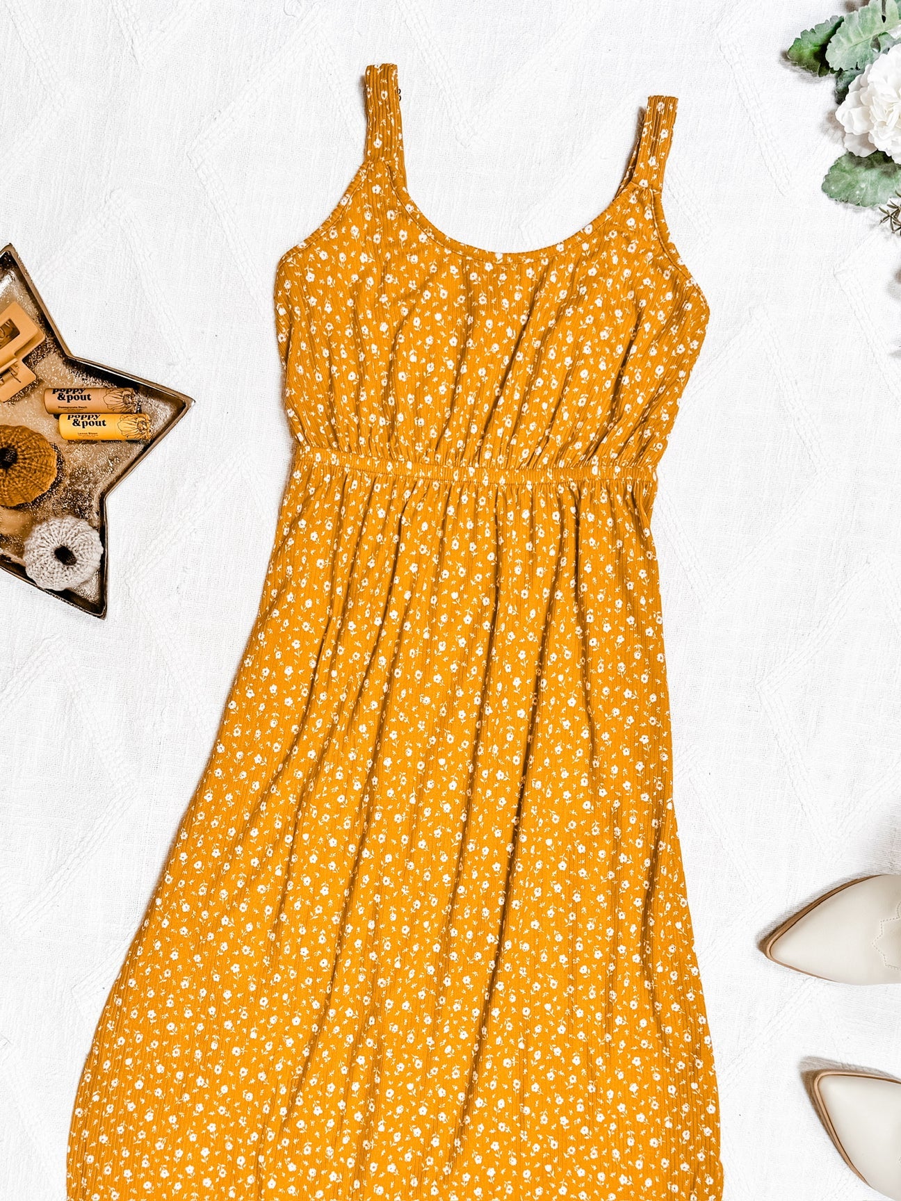 Reagan Ribbed Midi Dress Pumpkin Floral