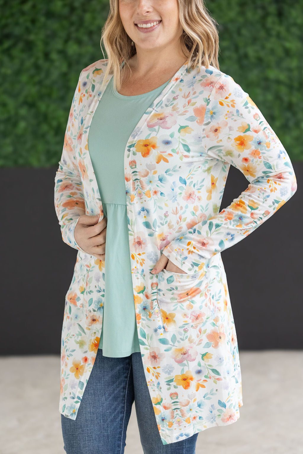 Classic Cardigan Watercolor Floral